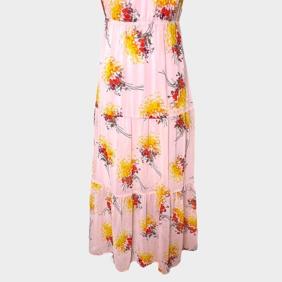 J. Crew Pink Sunburst Bouquet Tiered Maxi Dress Sundress 0 XS - Picture 5 of 11